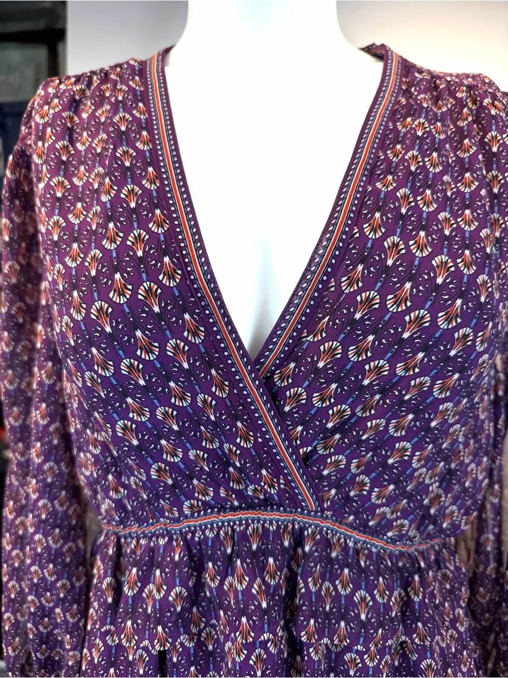 NWOT Max Studio Purple Floral Fan Balloon Sleeve A-Line Dress MED never worn - Picture 9 of 16
